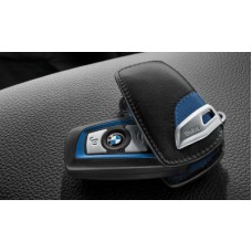 Кожаный футляр для ключа BMW Leather Key Case M Sport, Blue Black