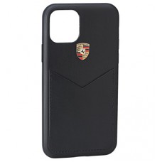 Кожаный чехол Porsche для iPhone 11 Pro, Crest Logo, Black Leather