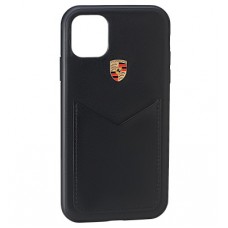 Кожаный чехол Porsche для iPhone 11, Crest Logo, Black Leather