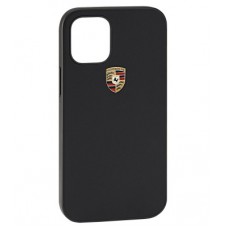 Кожаный чехол Porsche для iPhone 12 Mini, Crest Logo, Black Leather